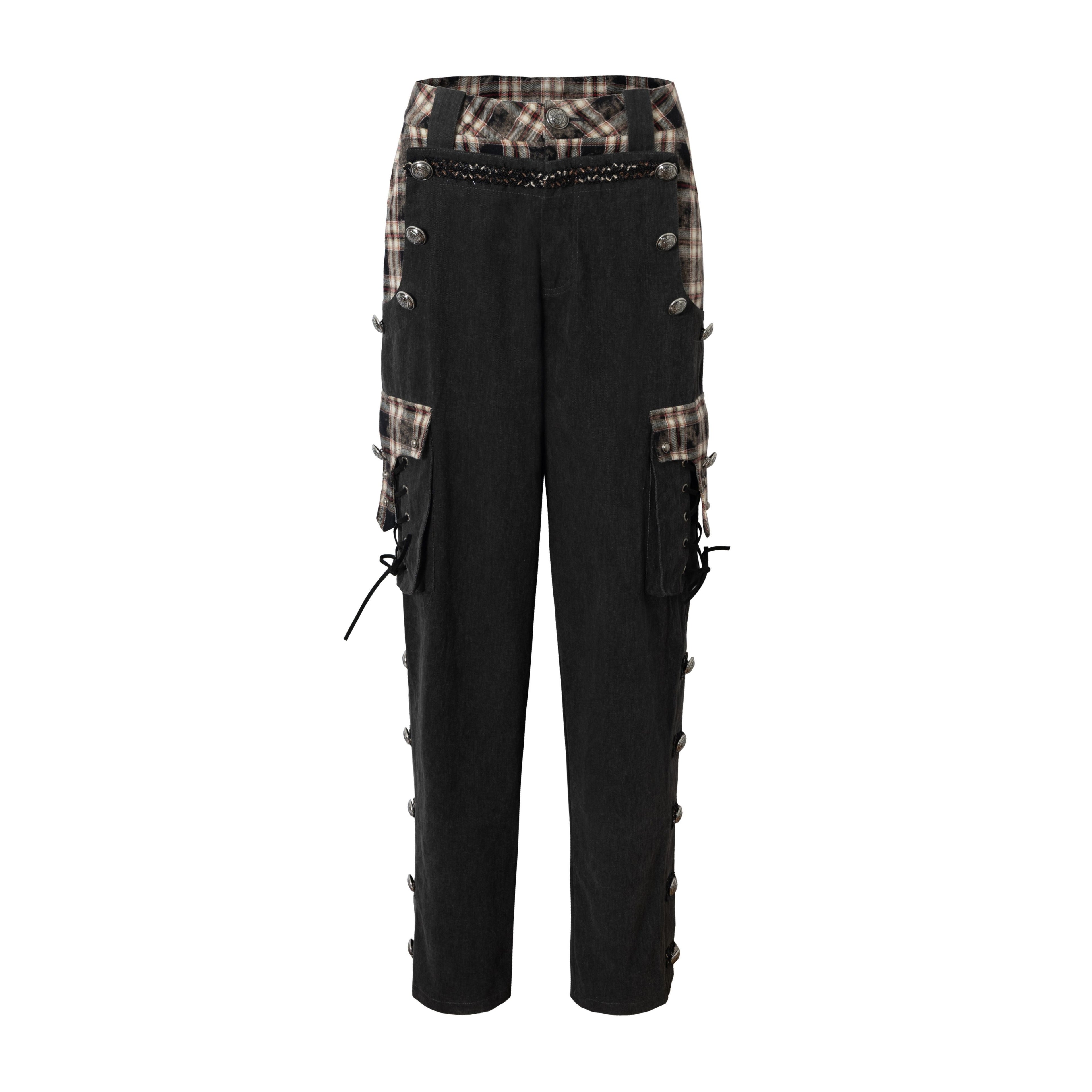 NO_ROMANCE_Vintage_Punk_Napoleonic_Patchwork_Workwear_Lantern_Women'S_Cotton_Straight_Pants_MISSTT