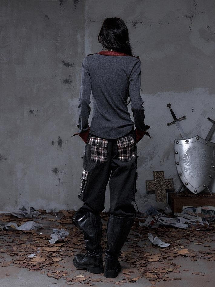 NO ROMANCE Vintage Punk Napoleonic Patchwork Workwear Lantern Women'S Cotton Straight Pants