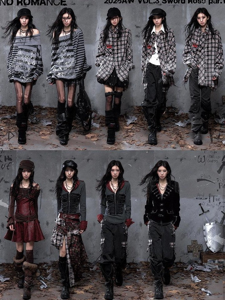 NO ROMANCE Vintage Punk Napoleonic Patchwork Workwear Lantern Women'S Cotton Straight Pants