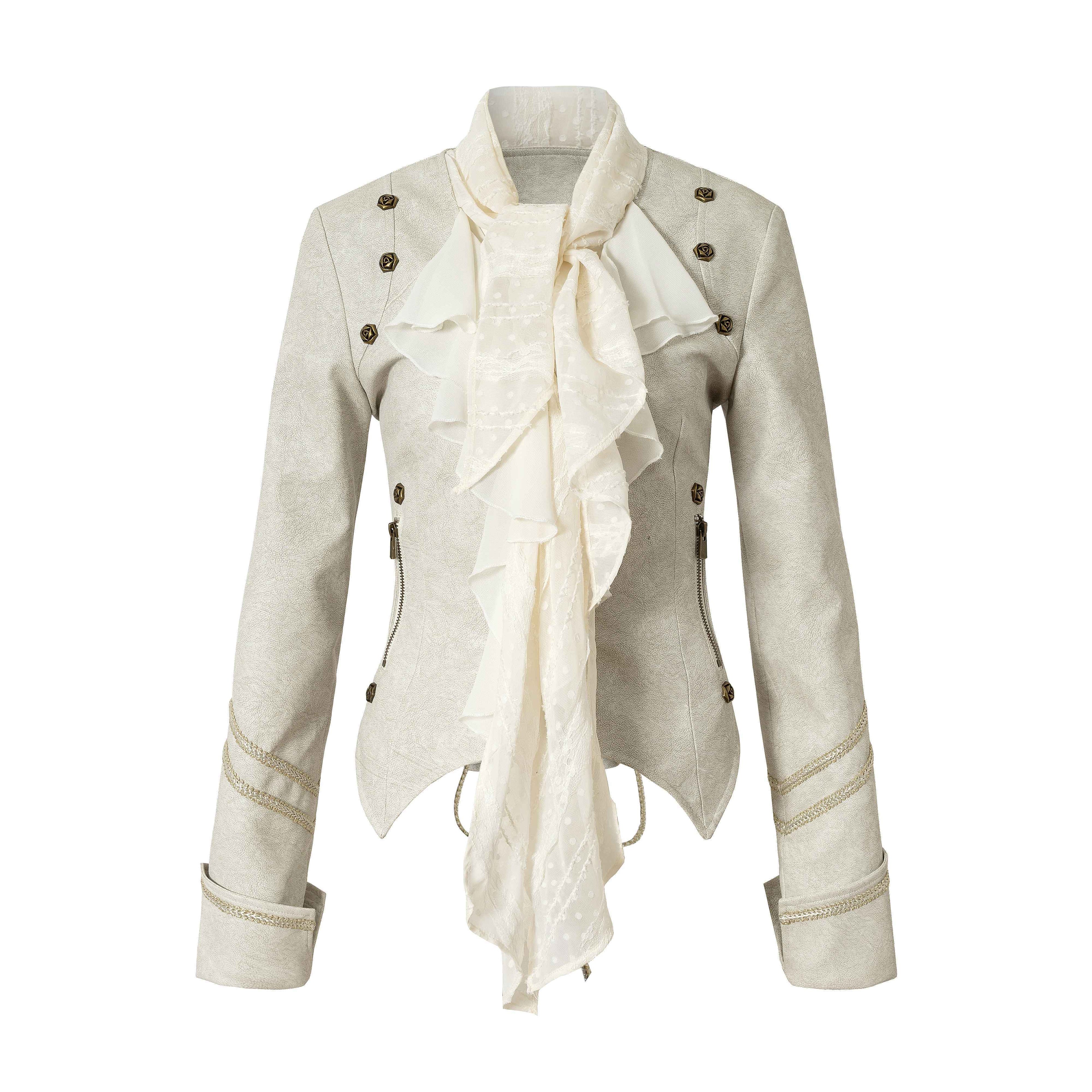 NO_ROMANCE_Vintage_Punk_Ribbon_Scarf_Women'S_Chiffon_Panel_Slim_Leather_Jackets_MISSTT