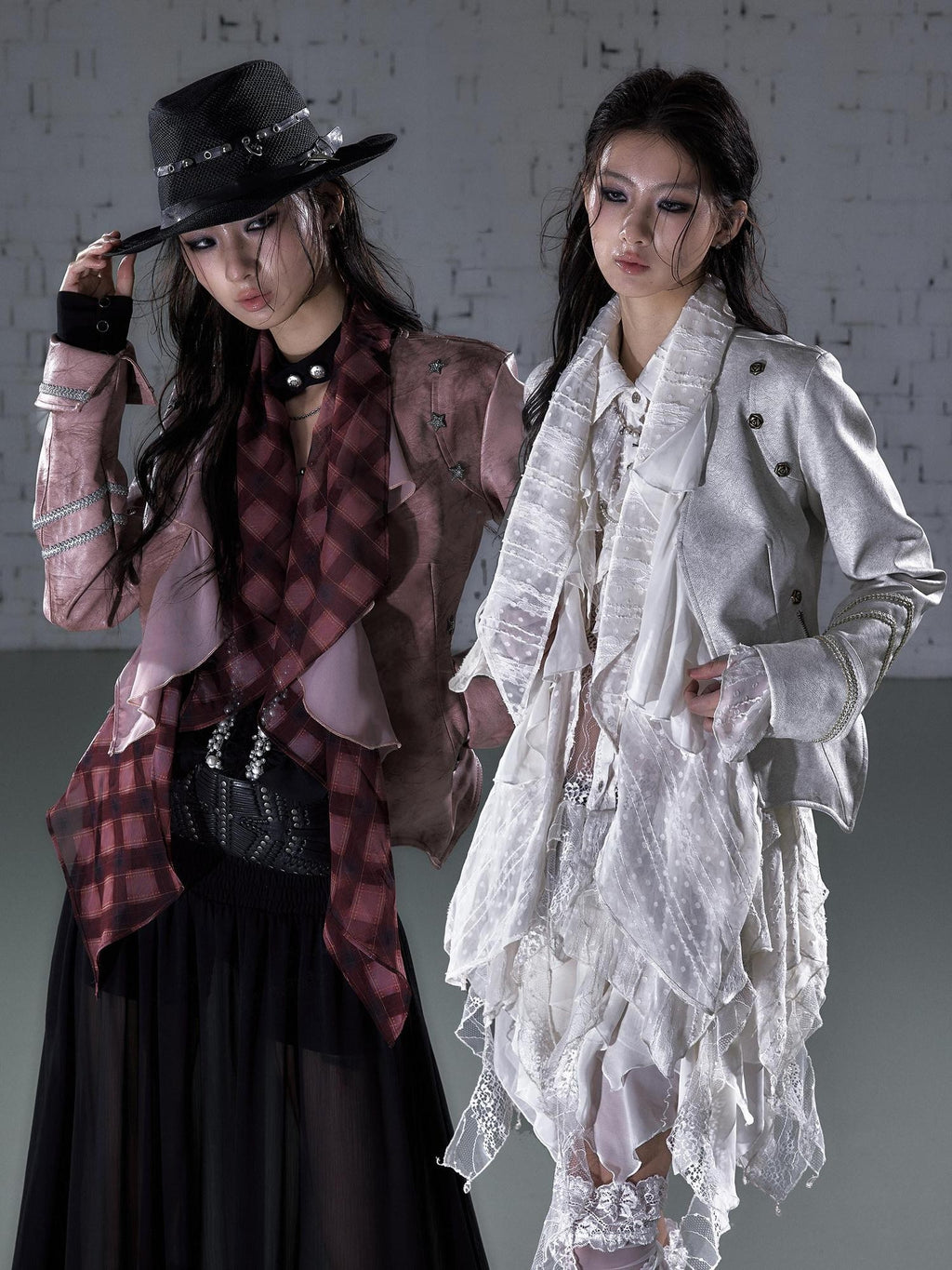 NO ROMANCE Vintage Punk Ribbon Scarf Women'S Chiffon Panel Slim Leather Jackets