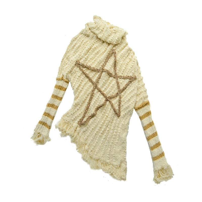 NO_ROMANCE_Vintage_Punk_Star_Stripe_Asymmetric_Batwing_Knit_Women'S_Nylon_Sweaters_MISSTT