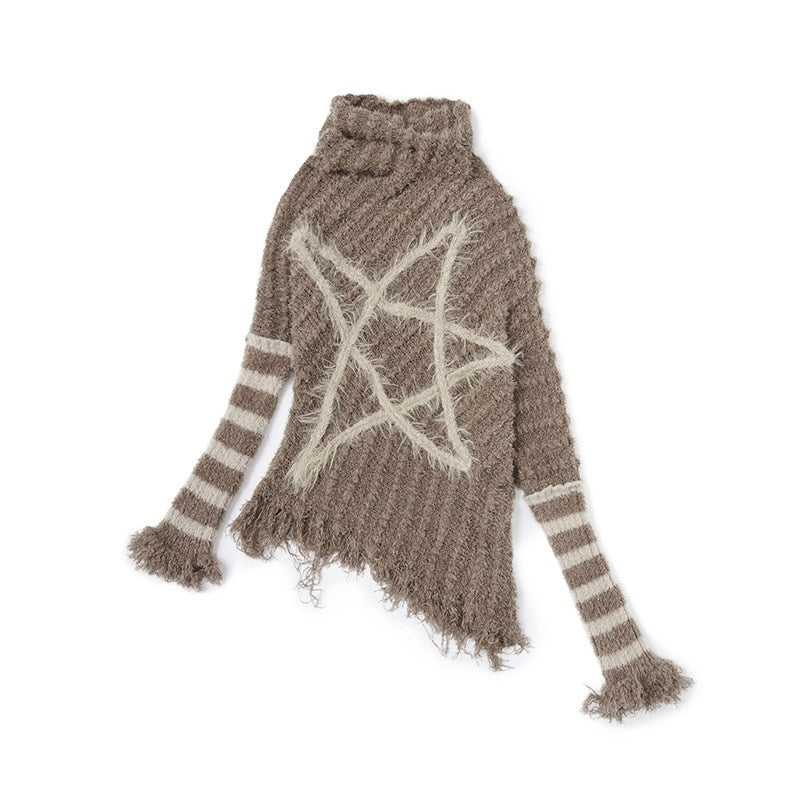 NO_ROMANCE_Vintage_Punk_Star_Stripe_Asymmetric_Batwing_Knit_Women'S_Nylon_Sweaters_MISSTT