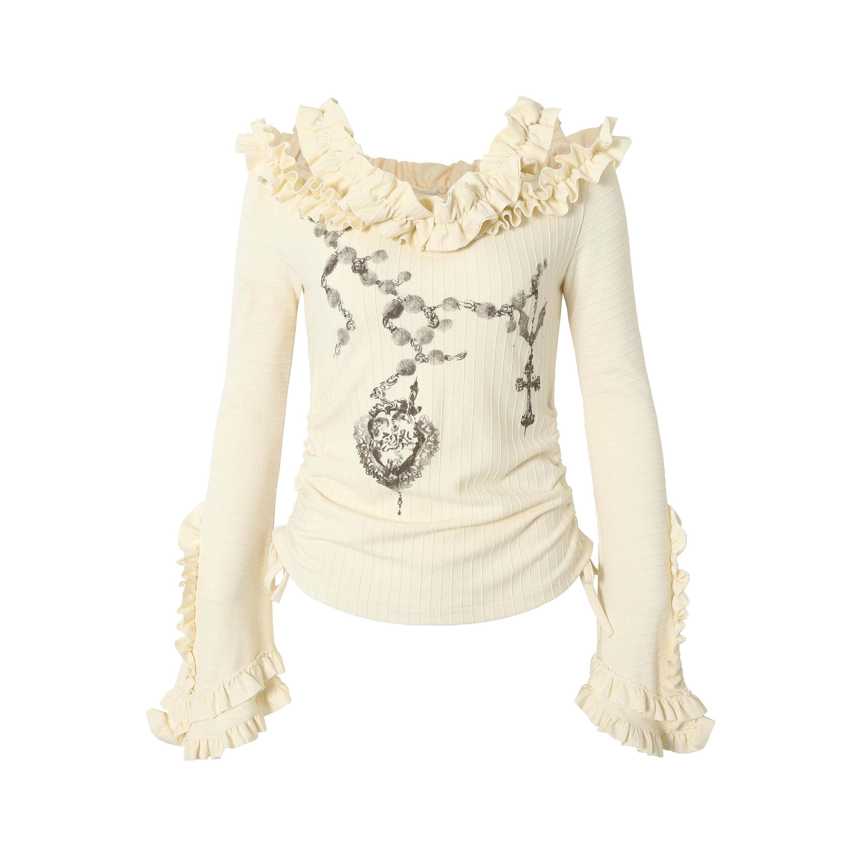 NO_ROMANCE_Vintage_Reversible_Bardot_Bell_Sleeve_Women'S_Knit_Long_Sleeve_T-Shirts_MISSTT