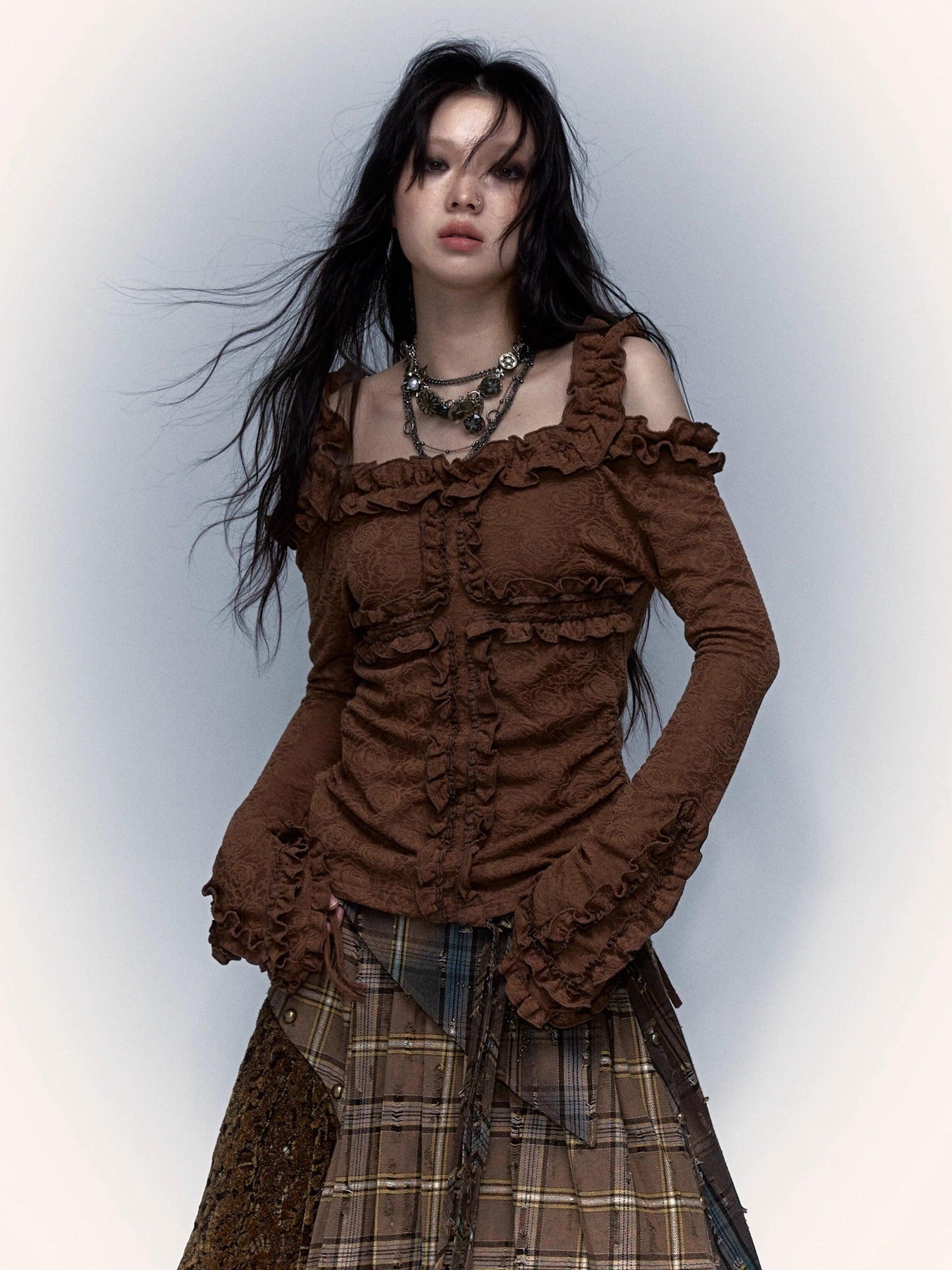 NO ROMANCE Vintage Reversible Bardot Bell Sleeve Women'S Knit Long Sleeve T-Shirts