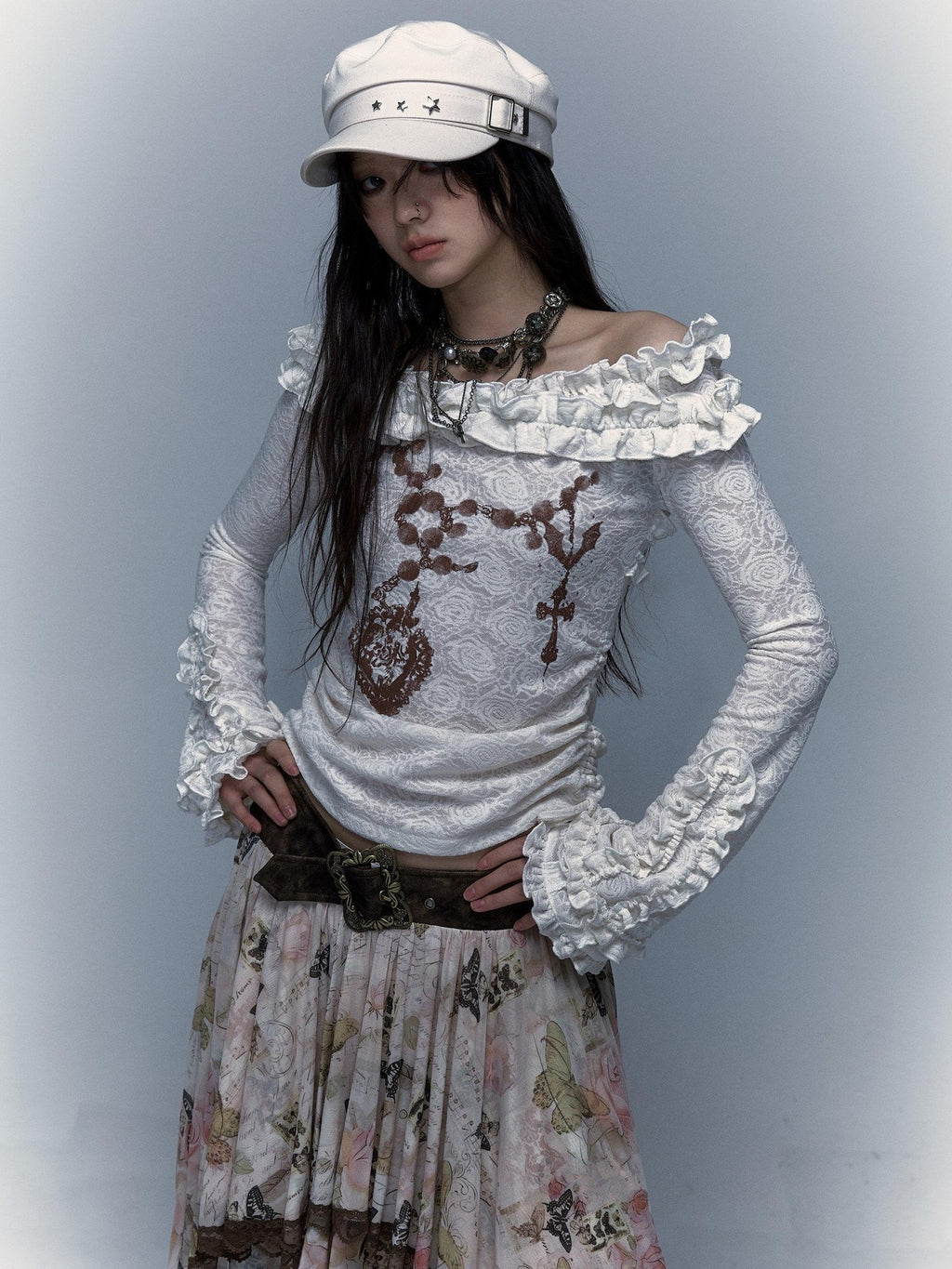 NO ROMANCE Vintage Reversible Bardot Bell Sleeve Women'S Knit Long Sleeve T-Shirts