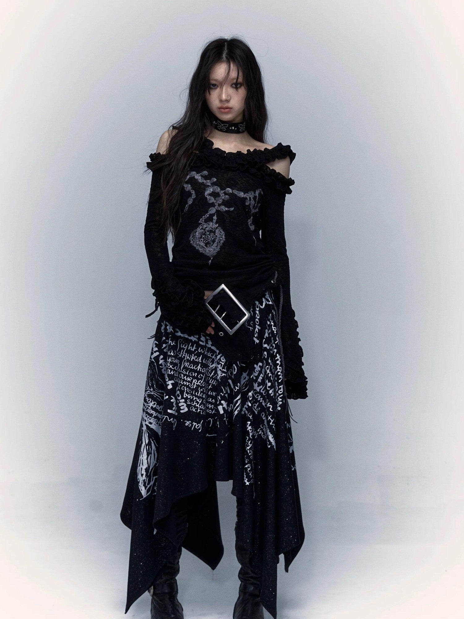 NO ROMANCE Vintage Reversible Bardot Bell Sleeve Women'S Knit Long Sleeve T-Shirts