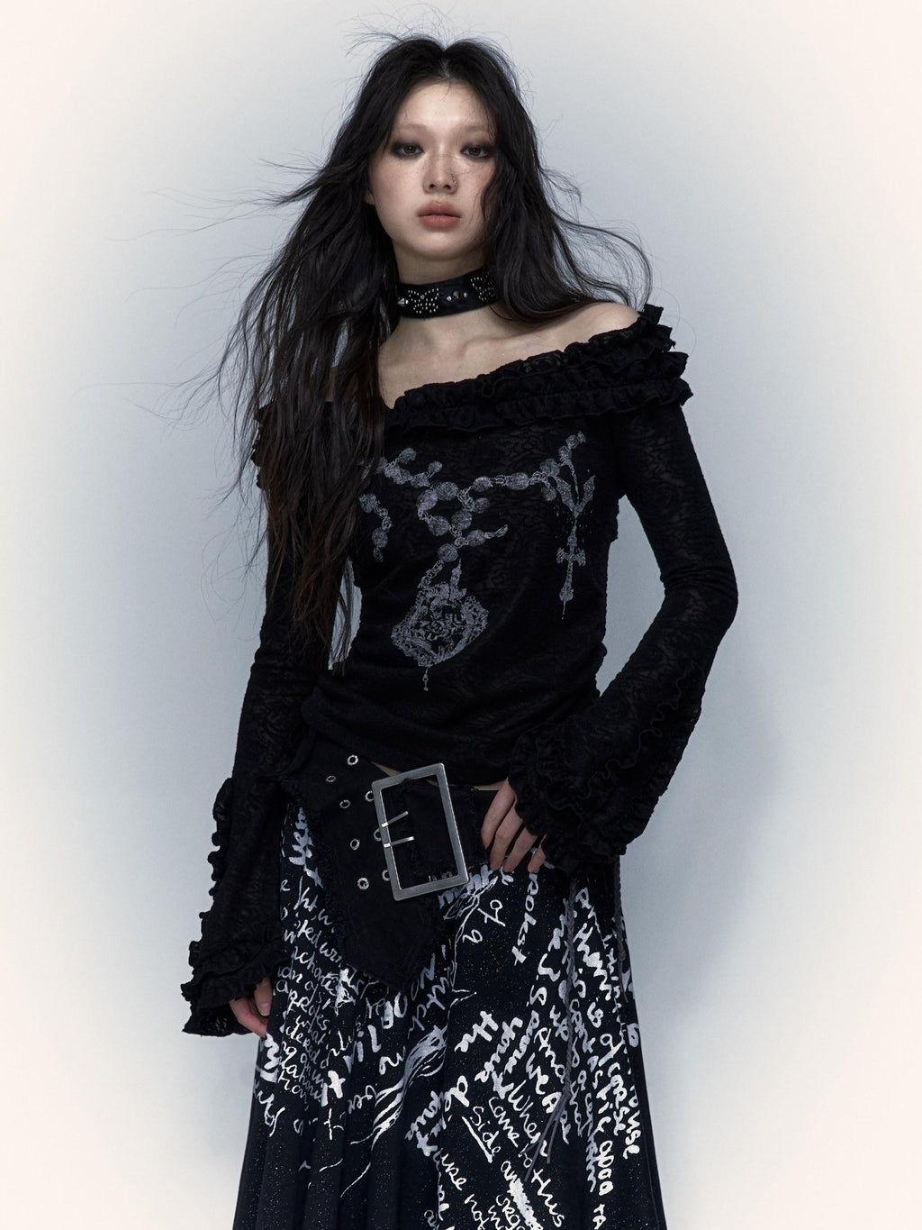 NO ROMANCE Vintage Reversible Bardot Bell Sleeve Women'S Knit Long Sleeve T-Shirts