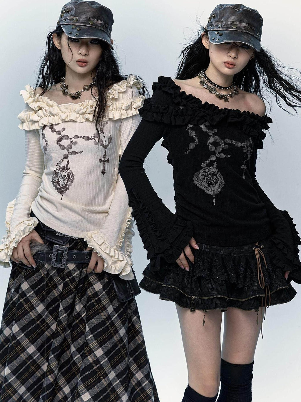 NO ROMANCE Vintage Reversible Bardot Bell Sleeve Women'S Knit Long Sleeve T-Shirts