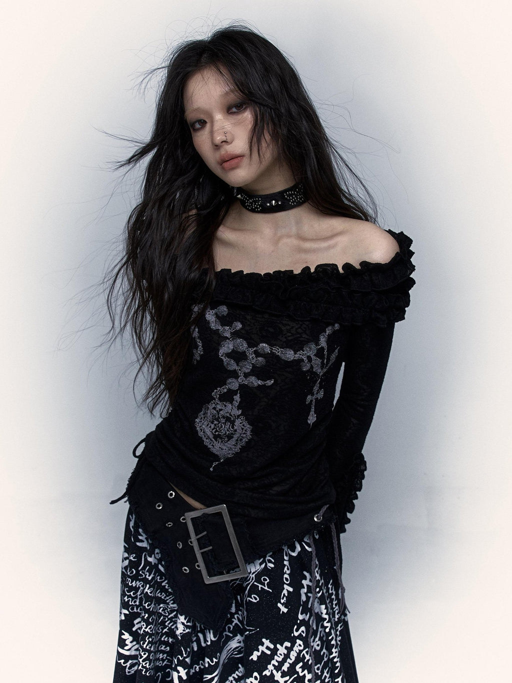 NO ROMANCE Vintage Reversible Bardot Bell Sleeve Women'S Knit Long Sleeve T-Shirts
