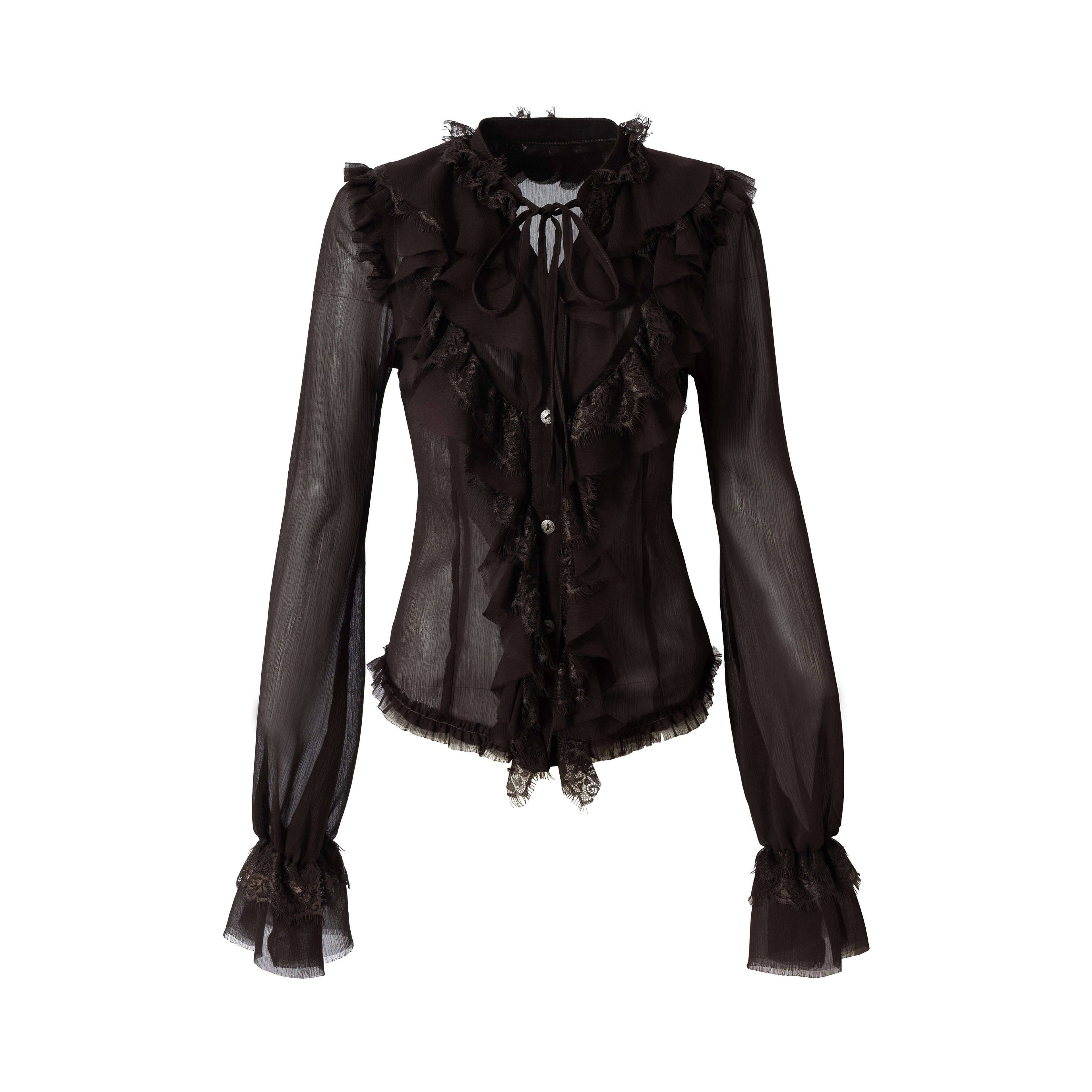 NO_ROMANCE_Vintage_Ruffle_Lace_Stand_Collar_Long_Sleeve_Women'S_Chiffon_Blouses_MISSTT