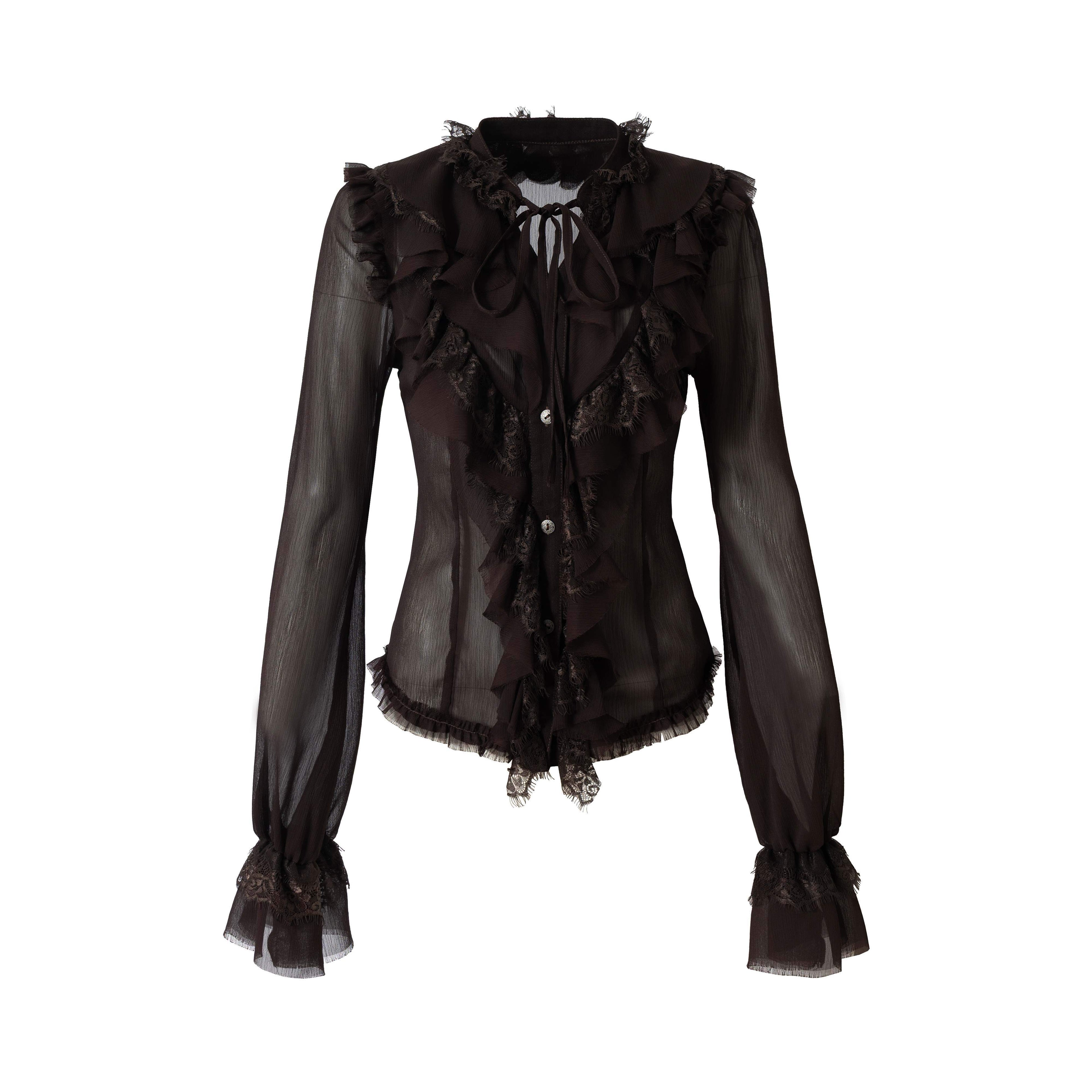 NO_ROMANCE_Vintage_Ruffle_Lace_Stand_Collar_Long_Sleeve_Women'S_Chiffon_Blouses_MISSTT