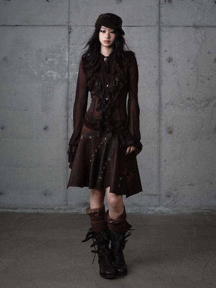 NO ROMANCE Vintage Ruffle Lace Stand Collar Long Sleeve Women'S Chiffon Blouses