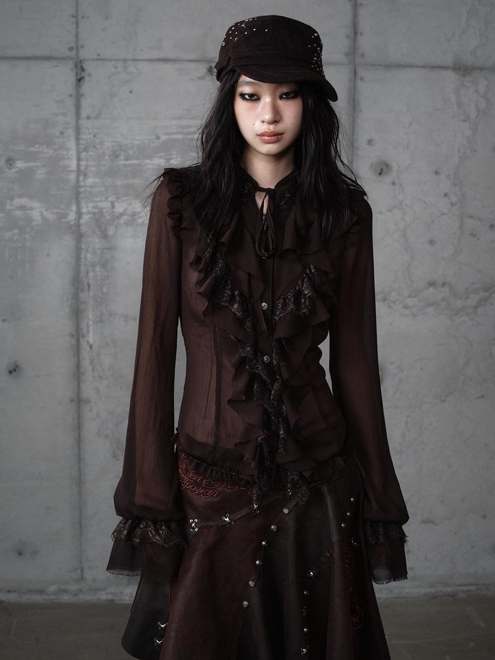NO ROMANCE Vintage Ruffle Lace Stand Collar Long Sleeve Women'S Chiffon Blouses