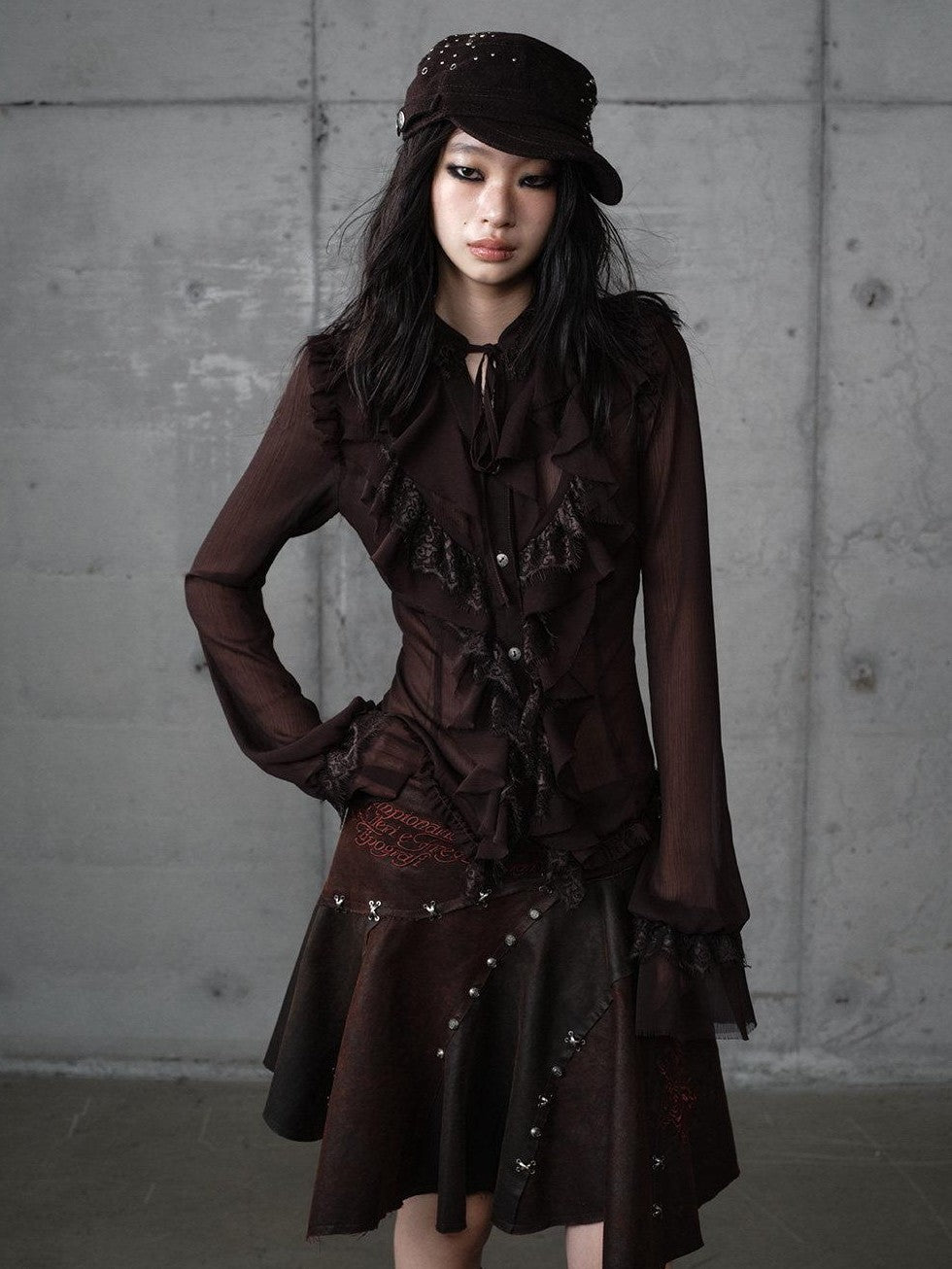 NO ROMANCE Vintage Ruffle Lace Stand Collar Long Sleeve Women'S Chiffon Blouses