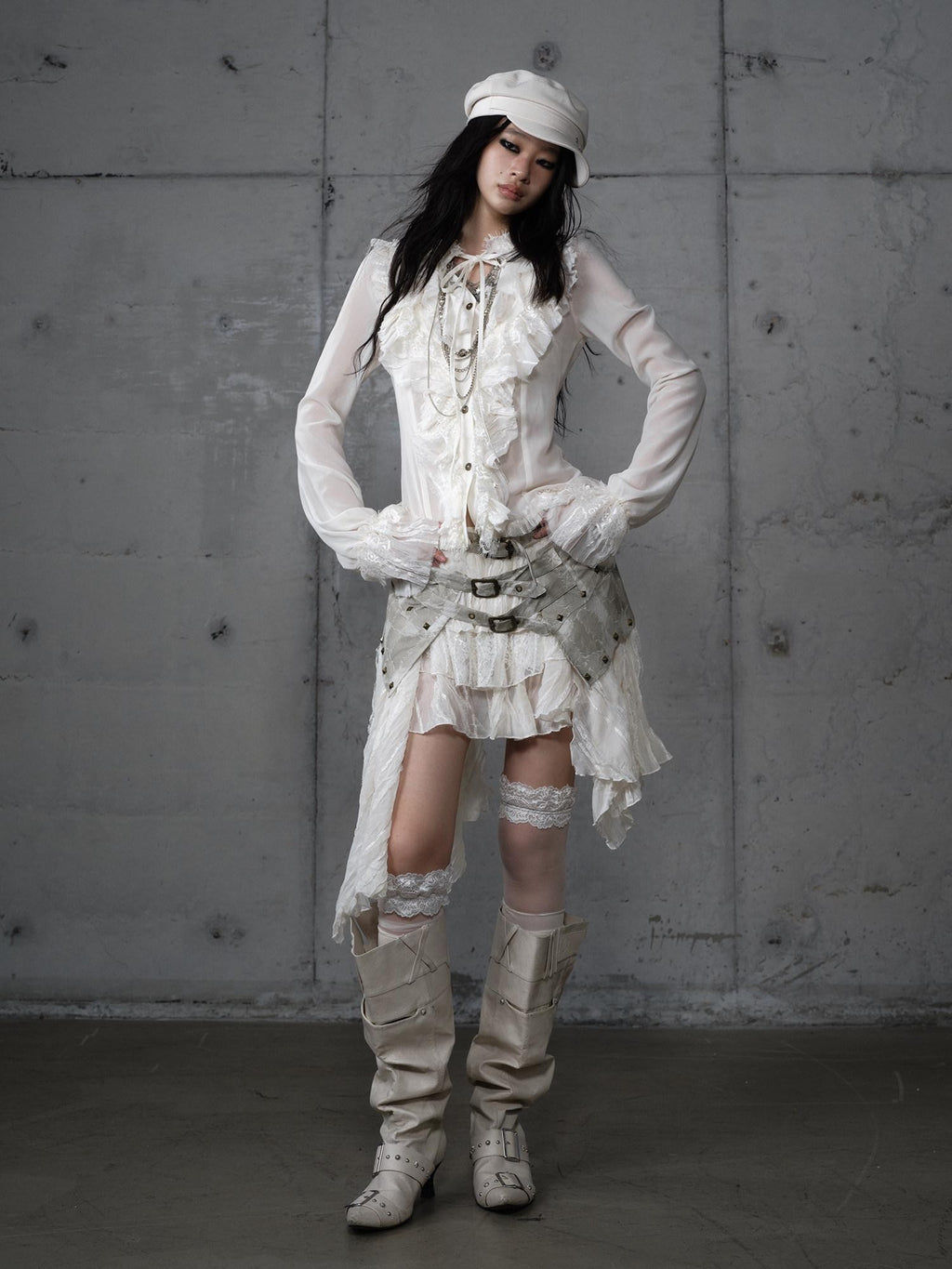 NO ROMANCE Vintage Ruffle Lace Stand Collar Long Sleeve Women'S Chiffon Blouses