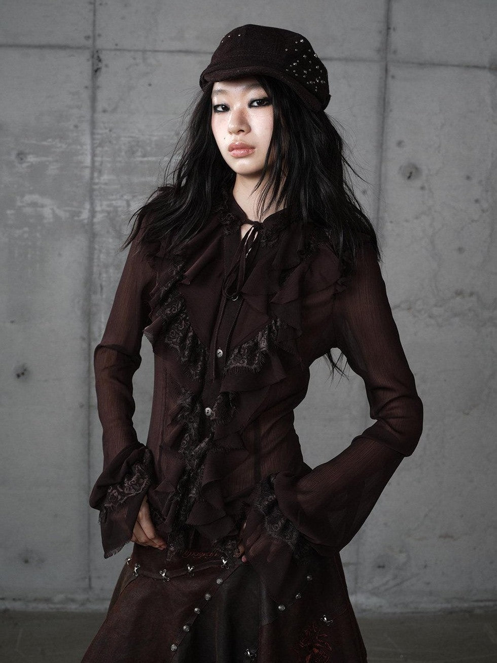 NO ROMANCE Vintage Ruffle Lace Stand Collar Long Sleeve Women'S Chiffon Blouses