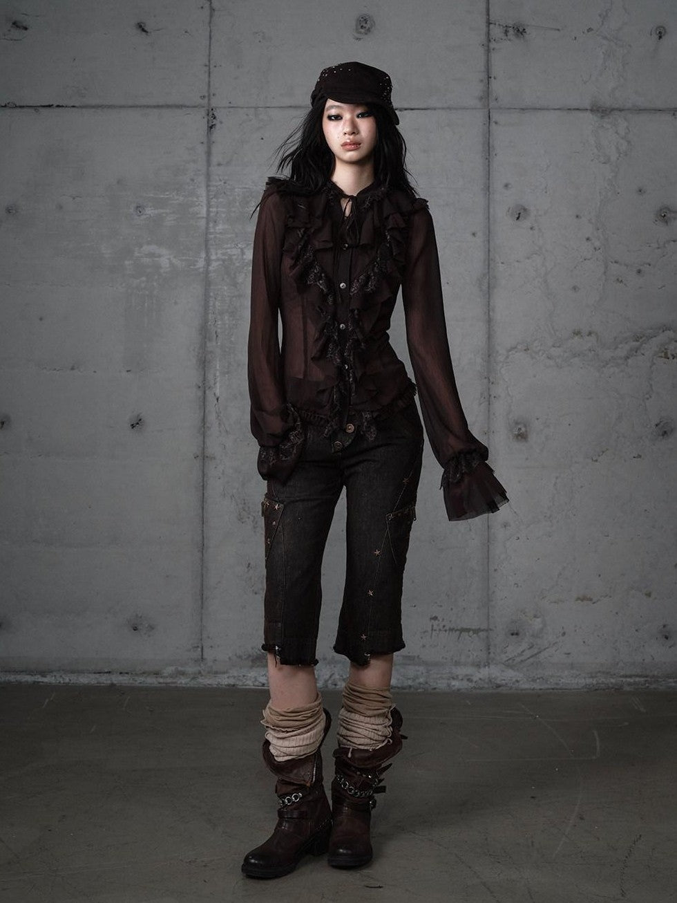 NO ROMANCE Vintage Ruffle Lace Stand Collar Long Sleeve Women'S Chiffon Blouses