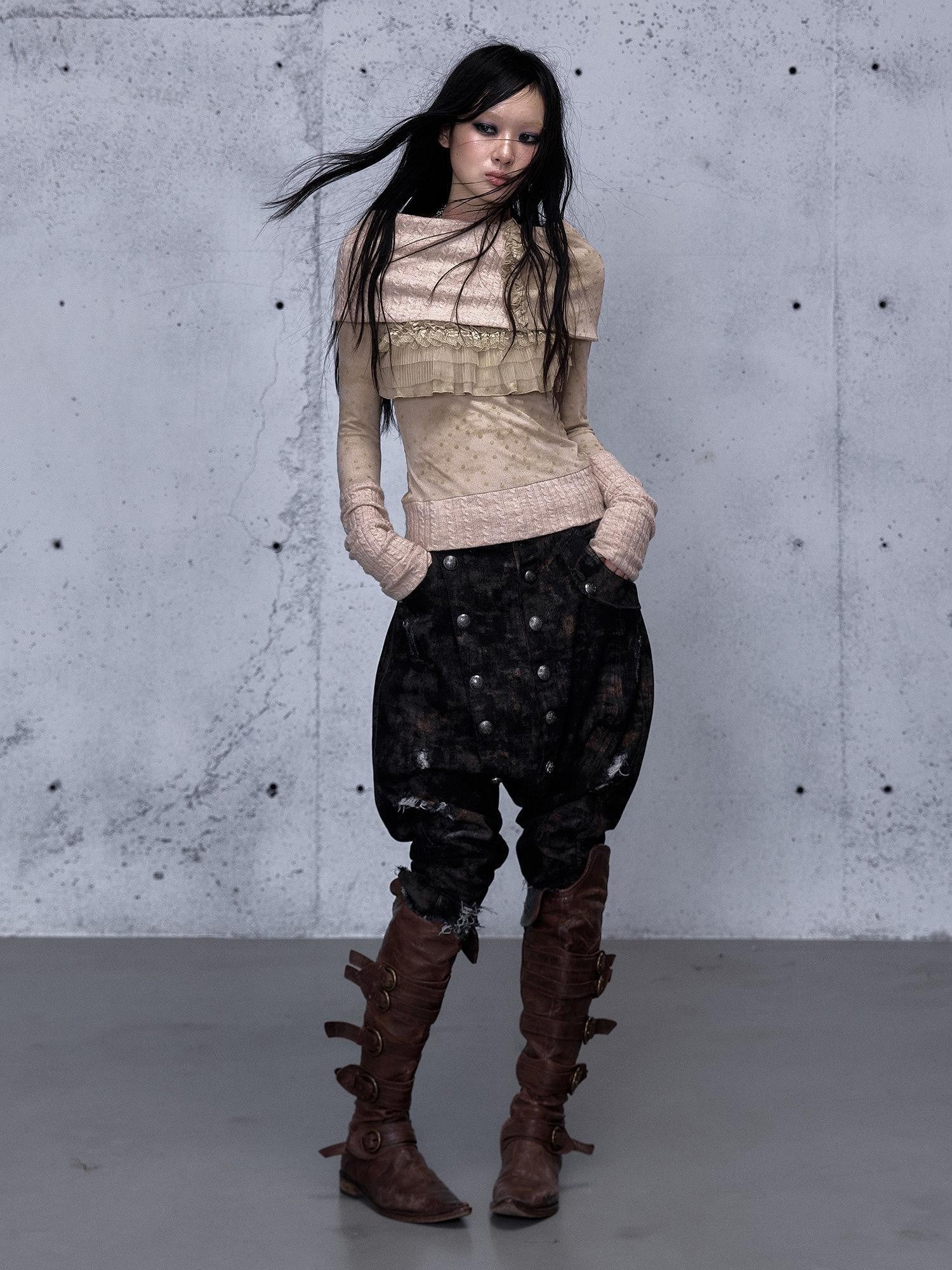 NO ROMANCE Washed Black Distressed Ripped Relaxed Women'S Denim Bermuda Shorts