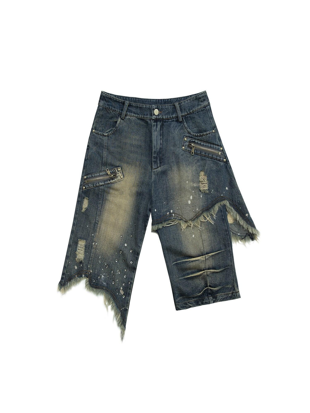 NO ROMANCE Washed Distressed Ripped Punk Street Wide Leg Women'S Lightweight Denim Shorts
