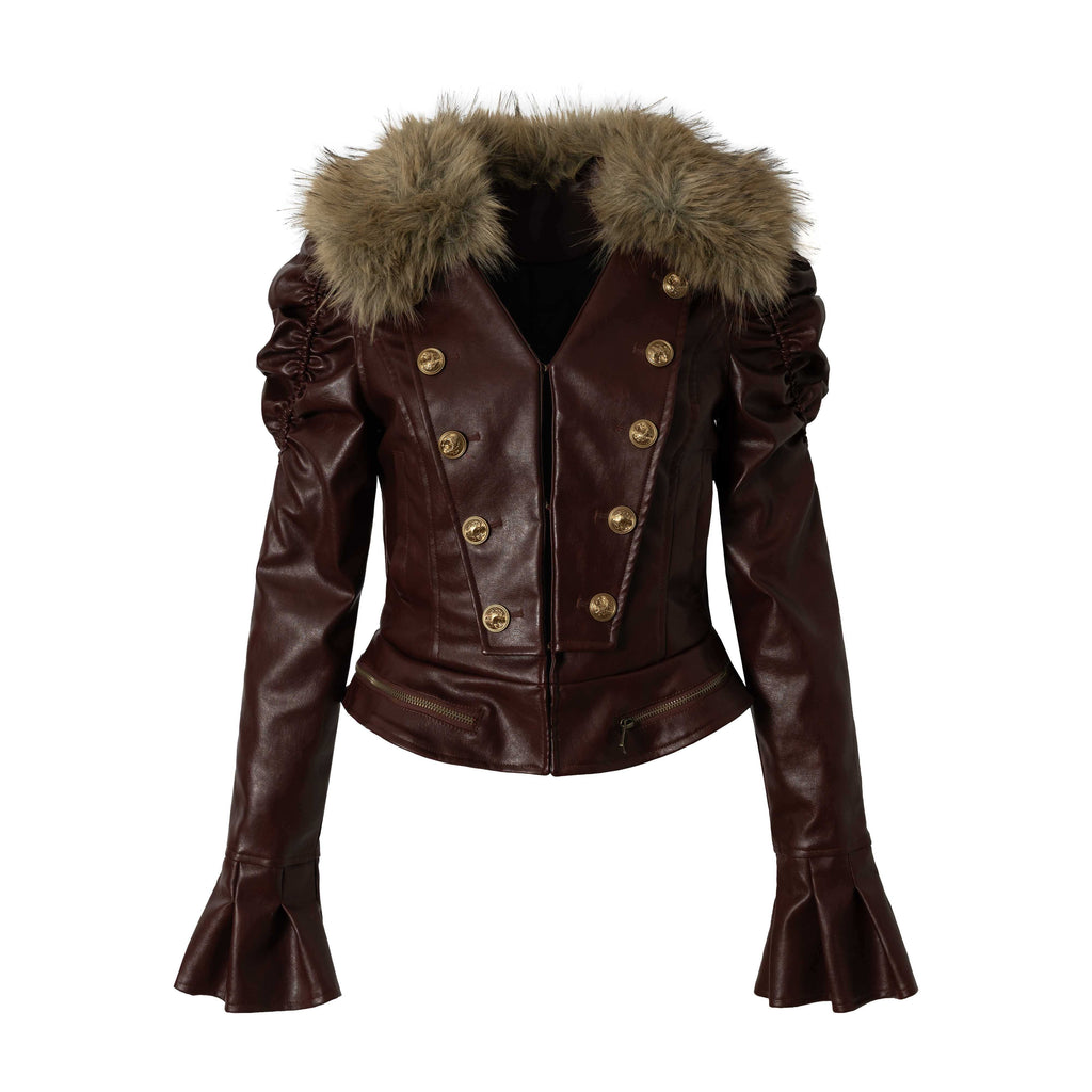 NO_ROMANCE_Wine_Red_Padded_Court_Punk_Detachable_Fur_Slimming_Women'S_Leather_Jackets_MISSTT