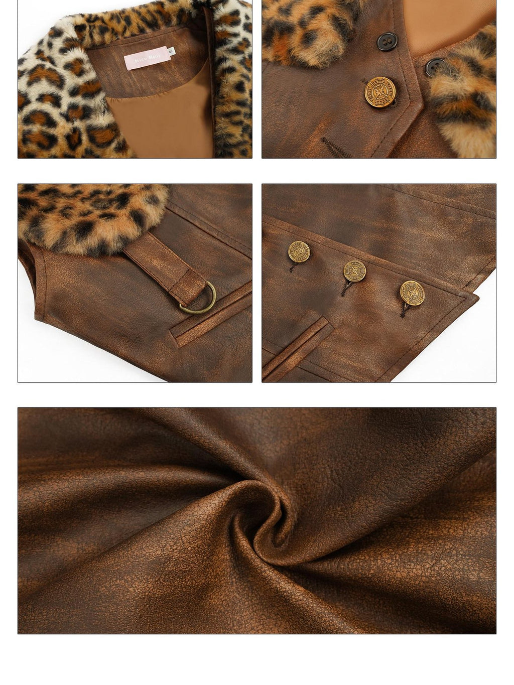 Nico Molly Animal Print Patchwork Cropped Vintage Slim Vest Three Piece Top & Skirt Sets