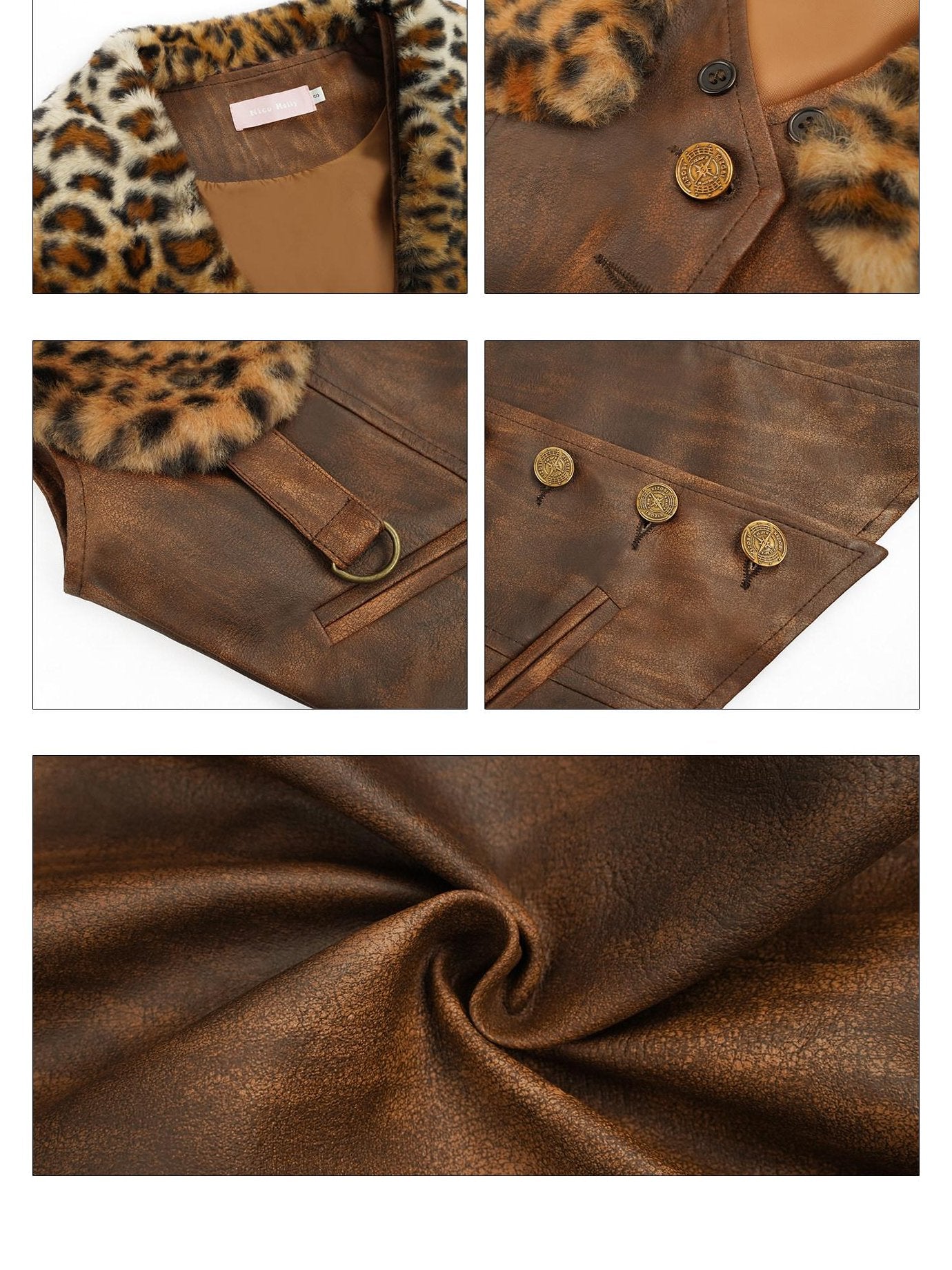 Nico Molly Animal Print Patchwork Cropped Vintage Slim Vest Three Piece Top & Skirt Sets