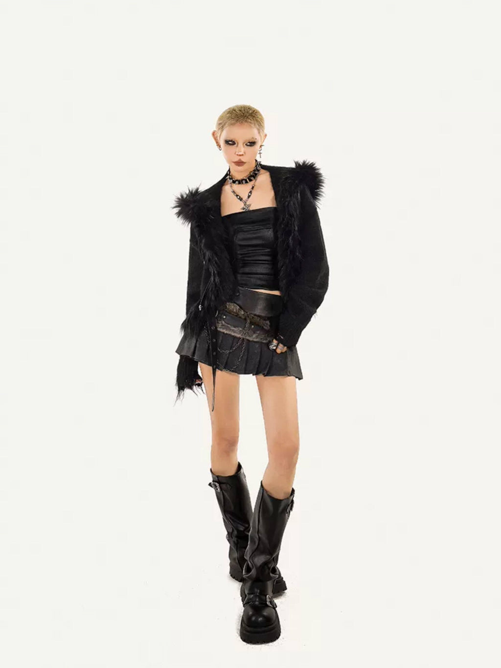 Nico Molly Anti Static Lined Vintage Pleated Aline Low Waist Chain Detail Women Mini Skirts