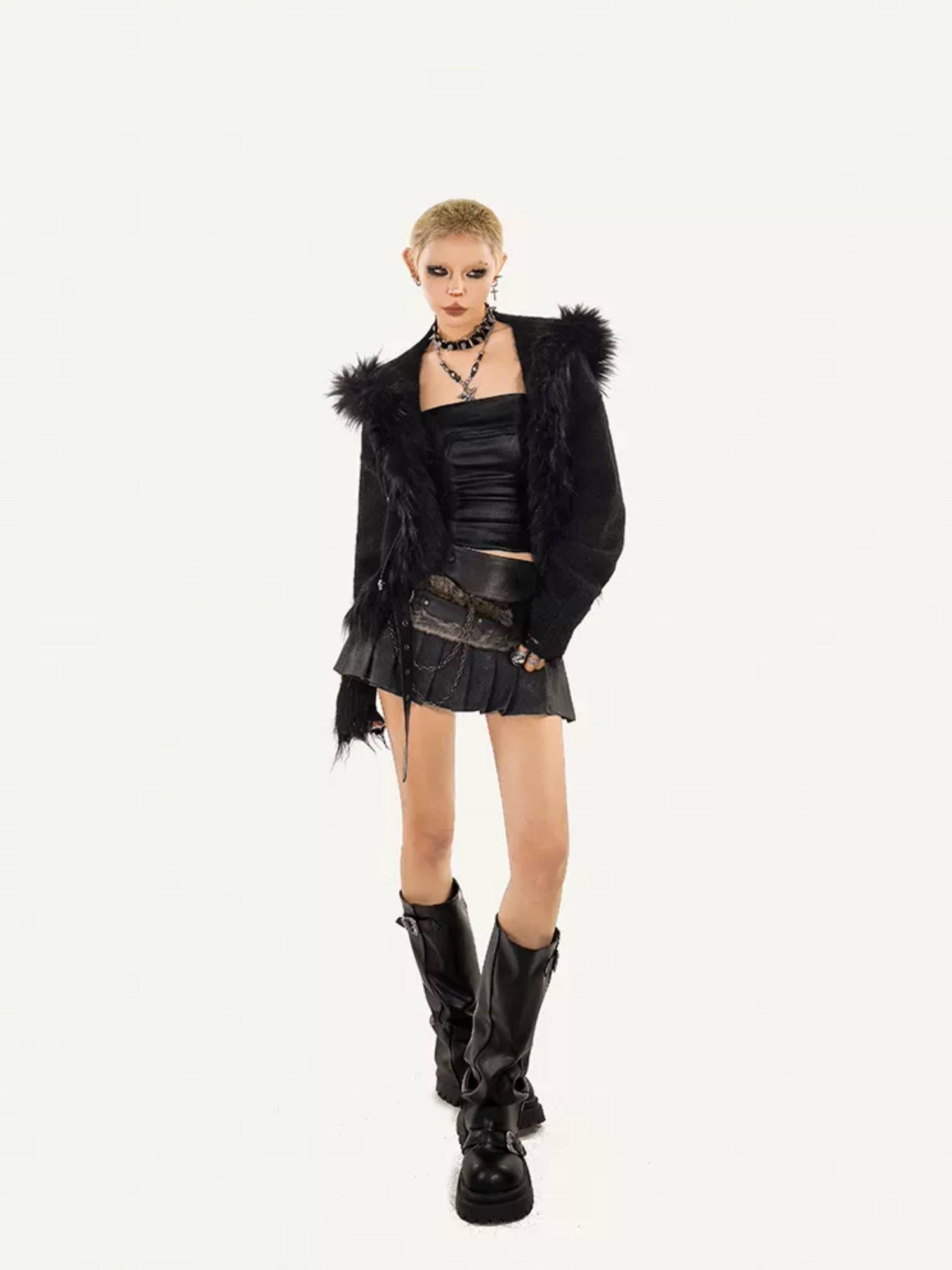 Nico Molly Anti Static Lined Vintage Pleated Aline Low Waist Chain Detail Women Mini Skirts