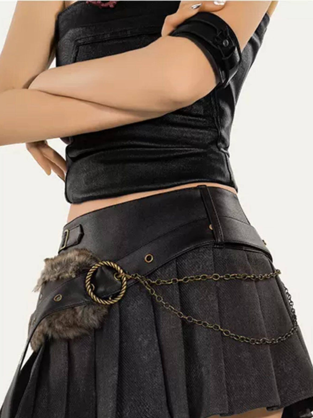 Nico Molly Anti Static Lined Vintage Pleated Aline Low Waist Chain Detail Women Mini Skirts