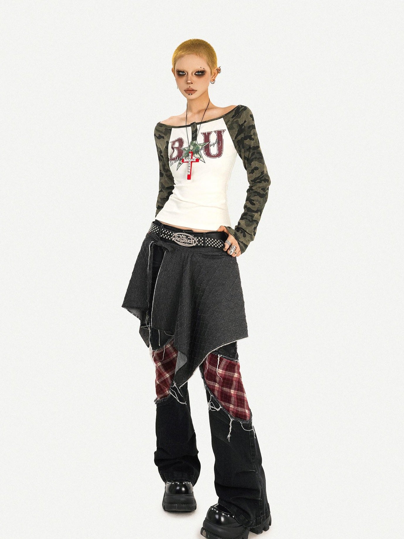Nico Molly Asymmetric Lace Up Patchwork Low Waist Skirt Hem For Women Casual Waist Belts