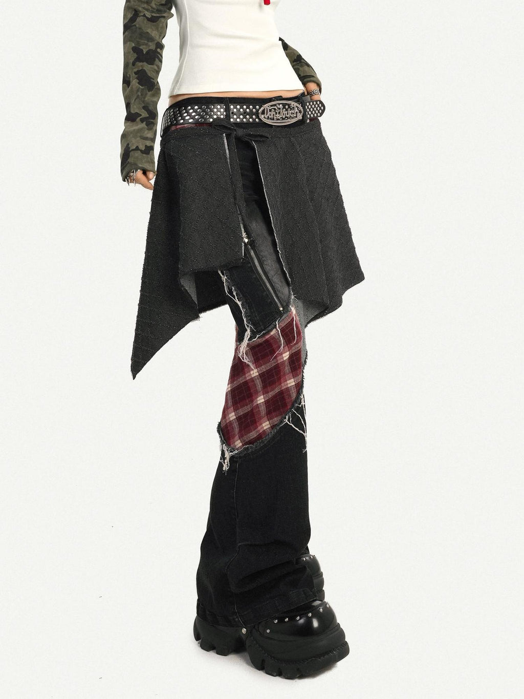 Nico Molly Asymmetric Lace Up Patchwork Low Waist Skirt Hem For Women Casual Waist Belts