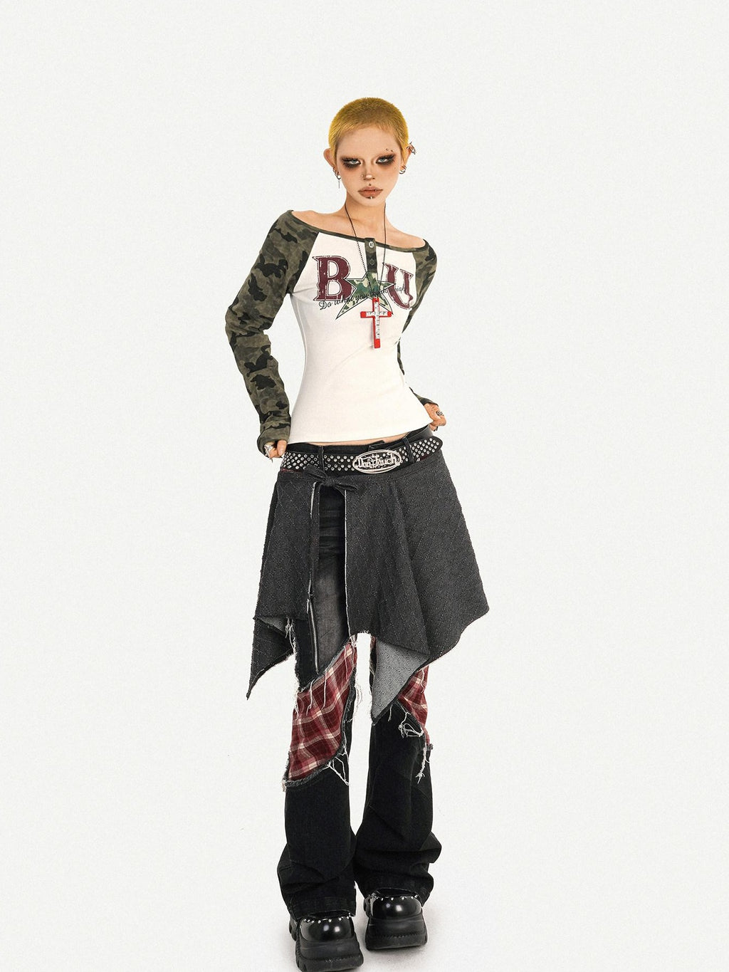 Nico Molly Asymmetric Lace Up Patchwork Low Waist Skirt Hem For Women Casual Waist Belts