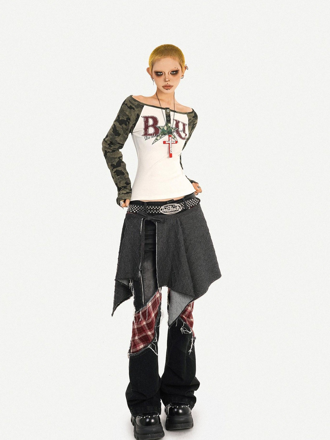 Nico Molly Asymmetric Lace Up Patchwork Low Waist Skirt Hem For Women Casual Waist Belts