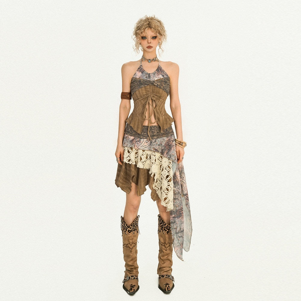 Nico_Molly_Asymmetric_Patchwork_Street_Style_Mid_Waist_A_Line_Brown_Women_Top_&_Skirt_Sets_MISSTT