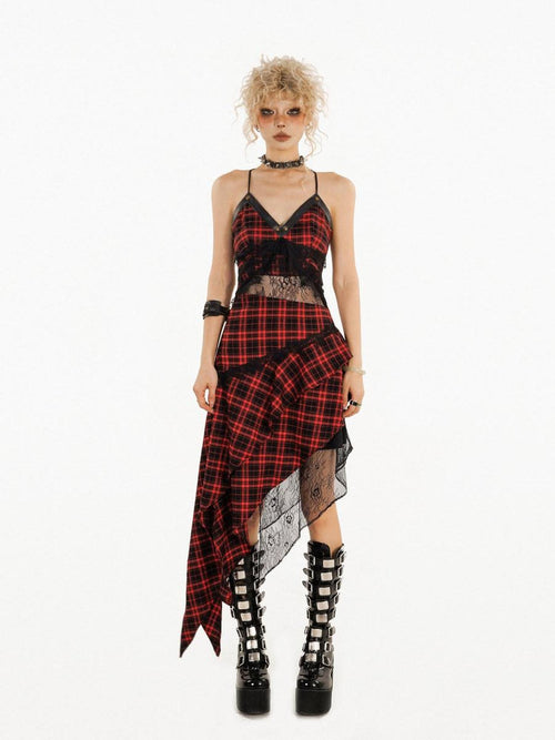 Nico Molly Asymmetric Street A Line Cinched Waist V U Neck Sleeveless Cami Red Midi Dresses