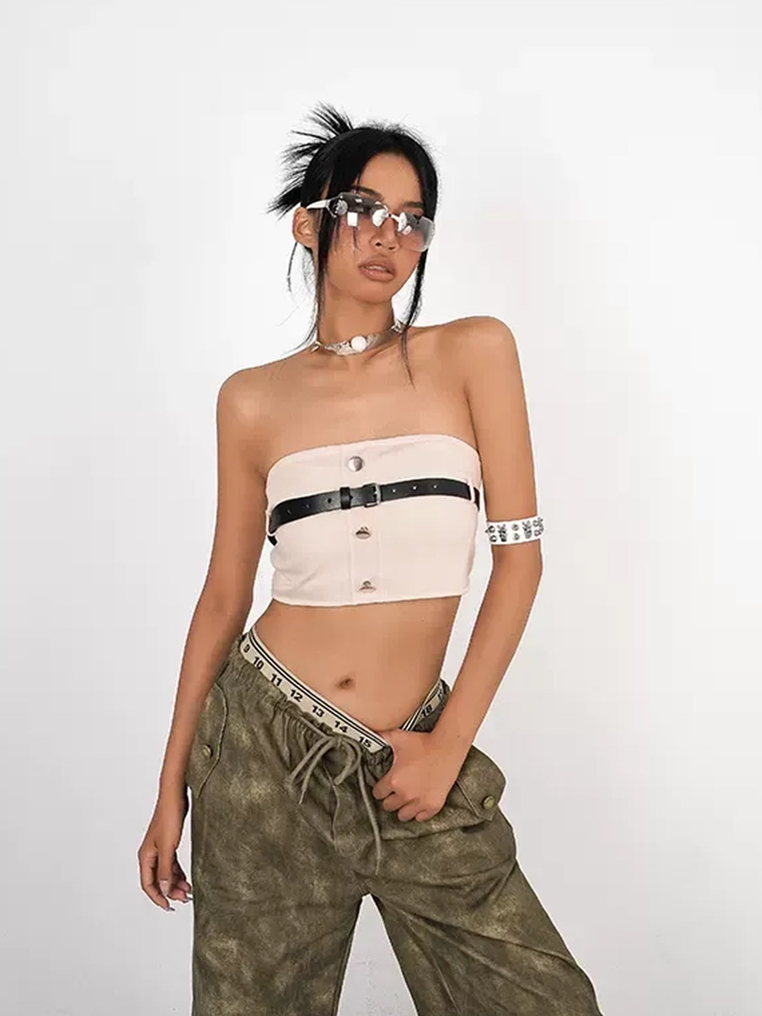 Nico Molly Backless Slim Fit Cropped Street Style Solid Color Women Tube Tops