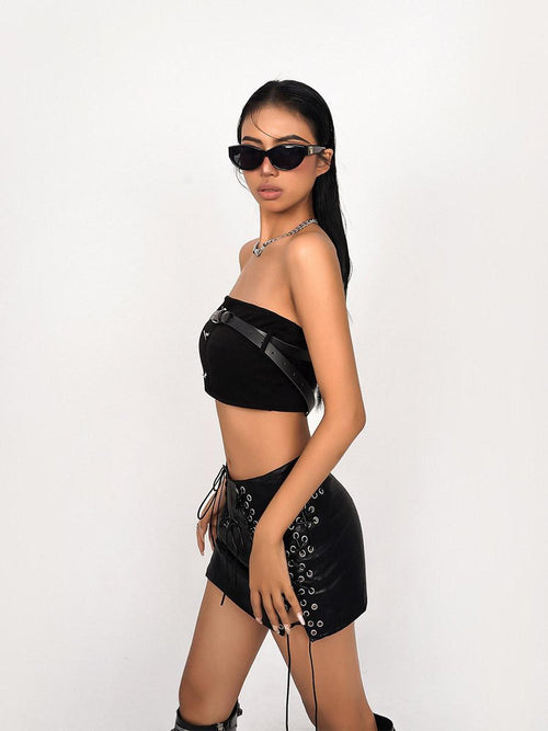 Nico Molly Backless Slim Fit Cropped Street Style Solid Color Women Tube Tops