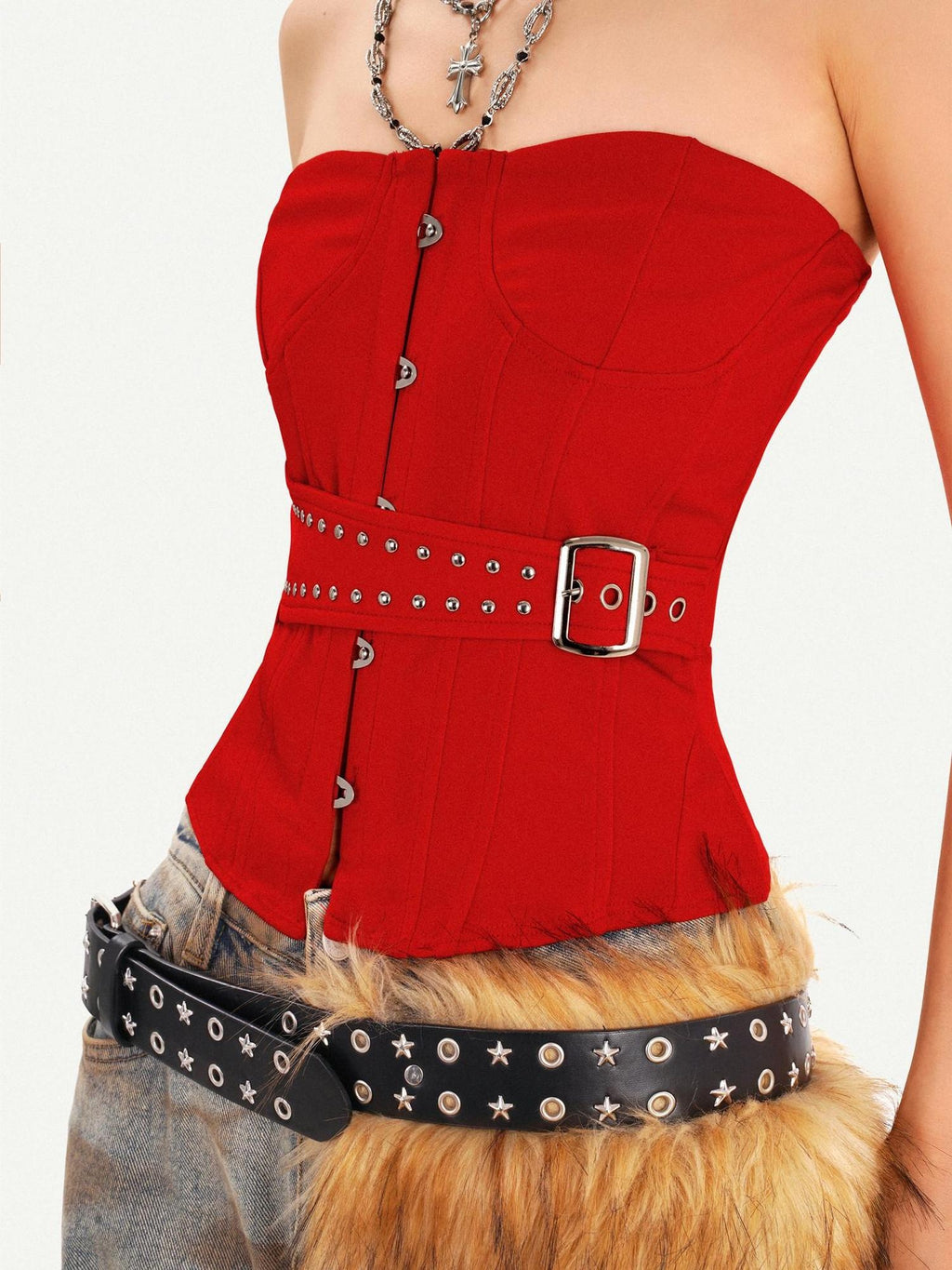 Nico Molly Backless Slim Fit Street Style Short Solid Red Party Casual Women Tube Tops