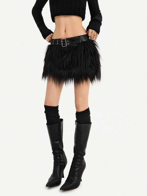 Nico Molly Belted Low Waist A Line Slim Fit American Casual Women Black White Mini Skirts