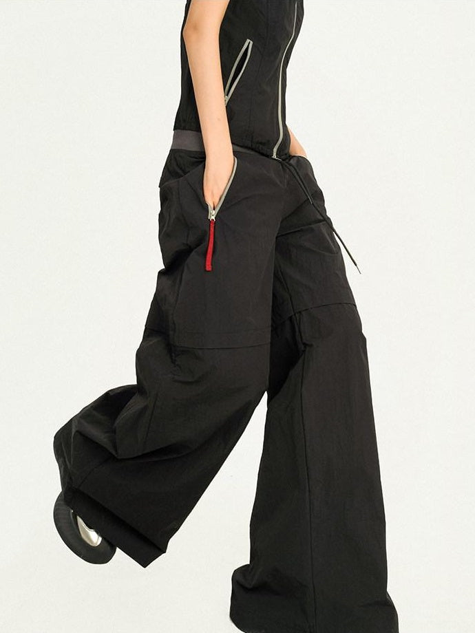 Nico Molly Black Sleeveless Zip Stand Collar Workwear Slim High Waist Cargo Top & Pants Sets