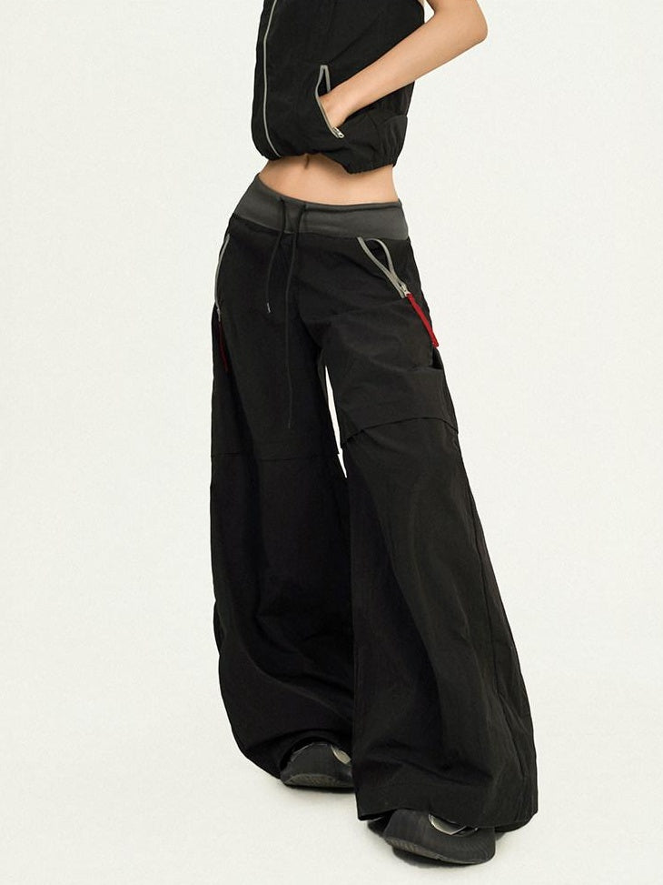 Nico Molly Black Sleeveless Zip Stand Collar Workwear Slim High Waist Cargo Top & Pants Sets