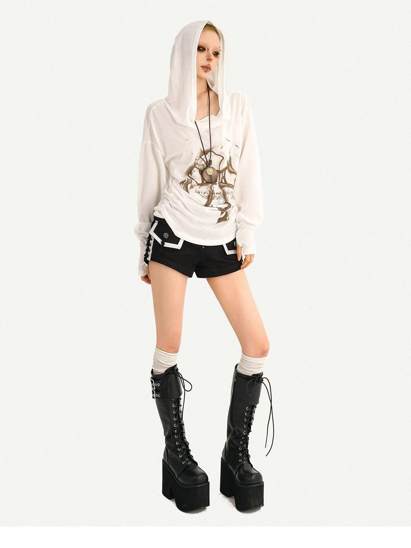 Nico Molly Bold Graphic Print Street Loose Fit Long Sleeve White Pullover For Women Hoodie