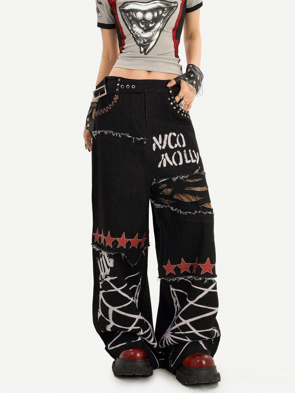 Nico Molly Breathable Heart Patchwork Sexy Slim V-neck Women T Shirt Basic Crop Tops