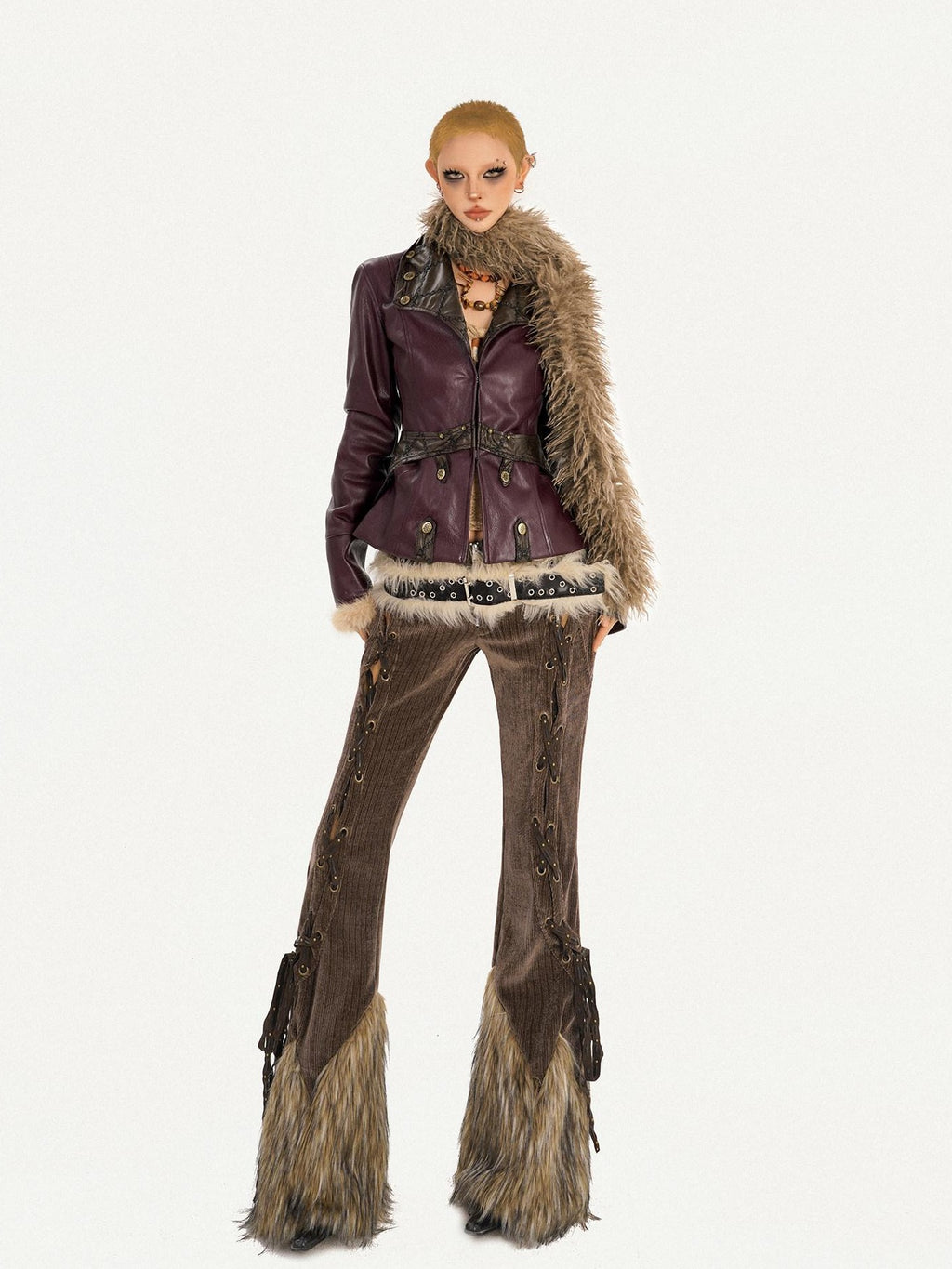 Nico Molly Breathable Vintage High Waist Zipper Flared Womens Brown Straight Pants