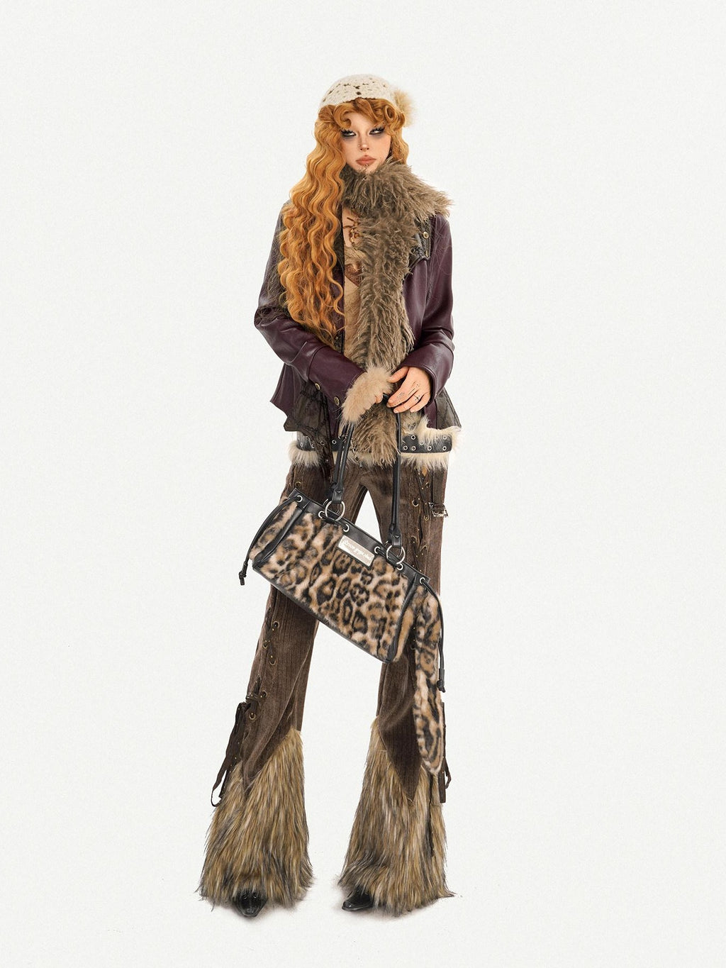 Nico Molly Breathable Vintage High Waist Zipper Flared Womens Brown Straight Pants