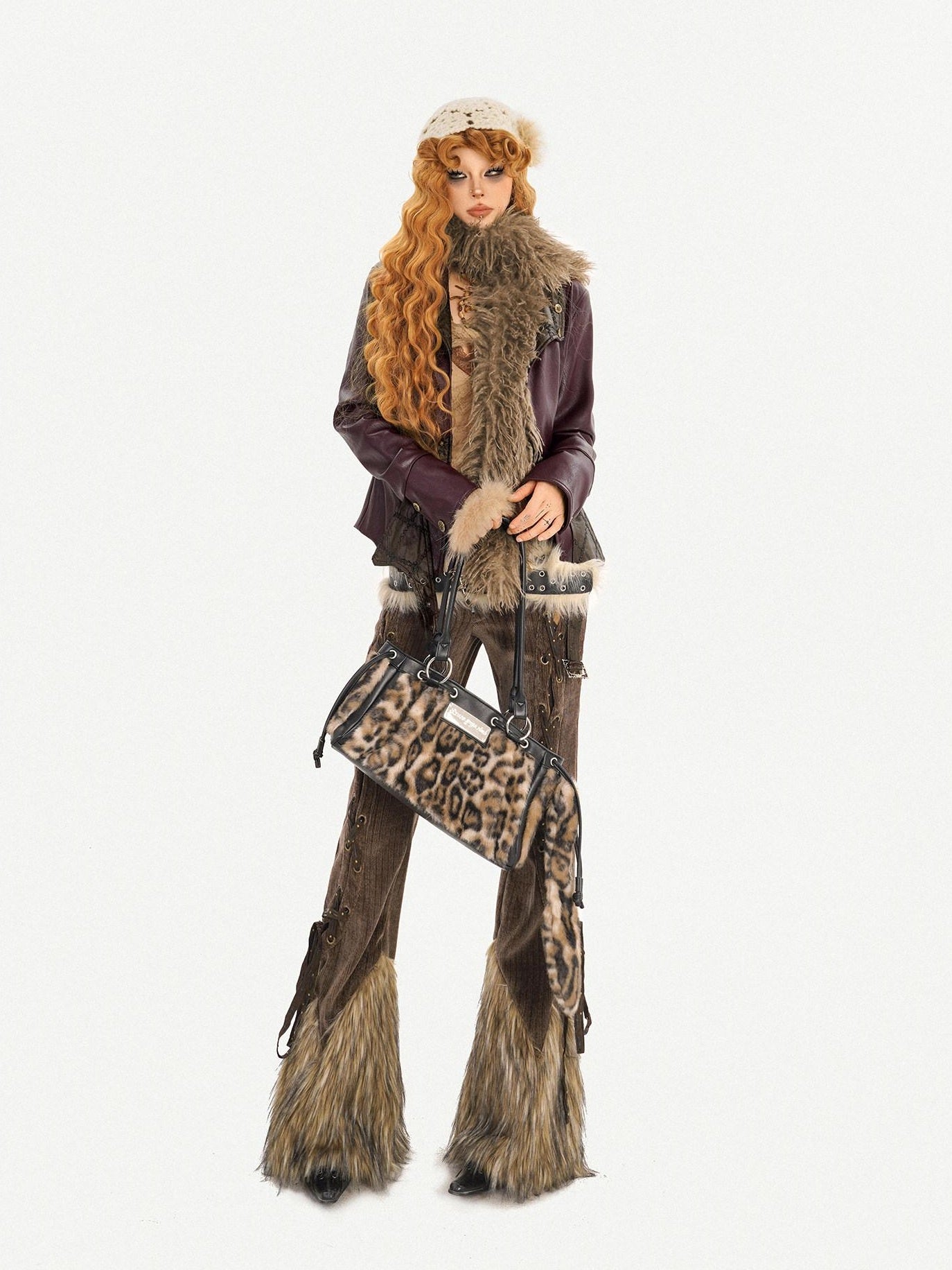 Nico Molly Breathable Vintage High Waist Zipper Flared Womens Brown Straight Pants