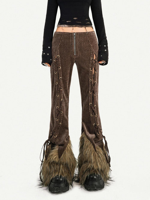 Nico Molly Breathable Vintage High Waist Zipper Flared Womens Brown Straight Pants