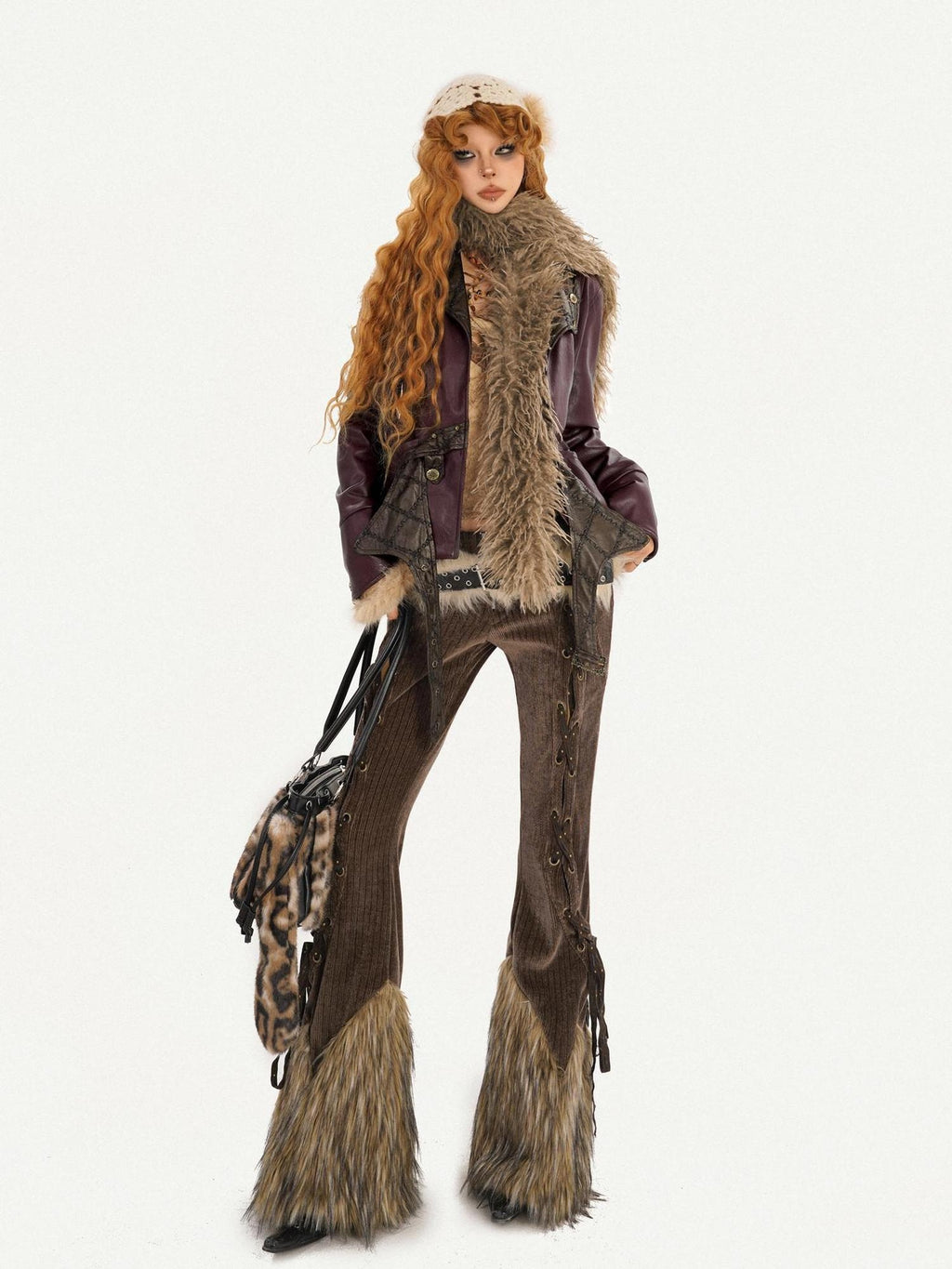 Nico Molly Breathable Vintage High Waist Zipper Flared Womens Brown Straight Pants