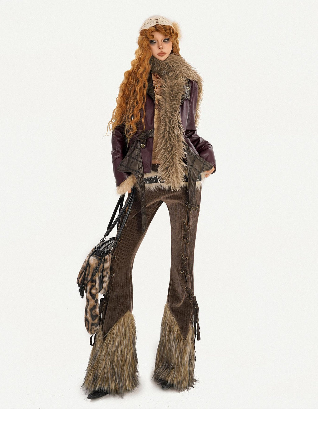 Nico Molly Breathable Vintage High Waist Zipper Flared Womens Brown Straight Pants